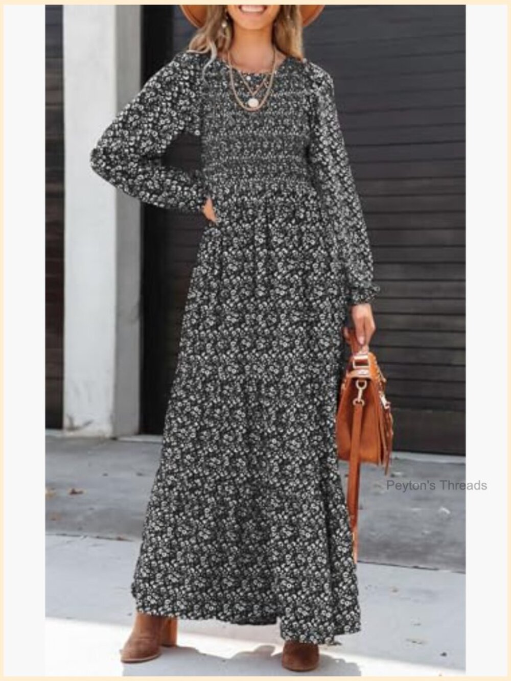 Long Sleeve Flowy Smocked Tiered Maxi Dress with Pockets - Picture 3 of 7